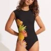 Summer Salt Cap Sleeve One Piece - Black -Fashion Swimwear Store 10710 716 Black 3