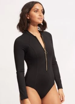 Seafolly Collective Zip Front Surfsuit - Black -Fashion Swimwear Store 10936 942 Black 3