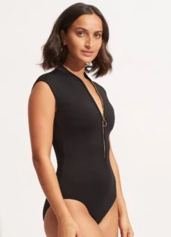 Seafolly Collective Zip Front One Piece - Black 8 Seafolly Collective Zip Front One Piece - Black -Fashion Swimwear Store 10987 942 Black 4