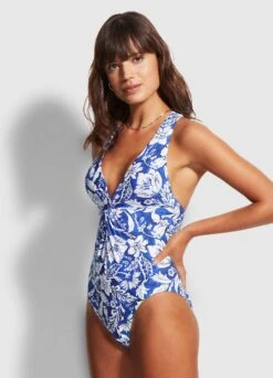 Modern Marina Plunge One Piece - Marina Blue -Fashion Swimwear Store 11009 892 MarinaBlu 3