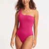 Sea Dive One Shoulder One Piece - Fuchsia Rose -Fashion Swimwear Store 11014 861 FuchsiaRos 3