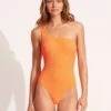 Sea Dive One Shoulder One Piece - Spicy Orange