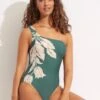 Fleur De Bloom One Shoulder One Piece - Evergreen 1 Fleur De Bloom One Shoulder One Piece - Evergreen -Fashion Swimwear Store 11014 983 Evergreen 1