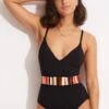 Sun Stripe One Piece With Belt - Black 2 Sun Stripe One Piece With Belt - Black -Fashion Swimwear Store 11028 947 Black 1