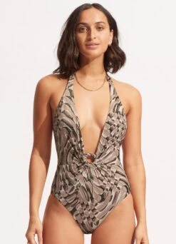 Poolside Plunge One Piece - Sepia -Fashion Swimwear Store 11048 954 Sepia 3