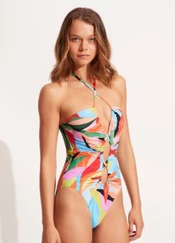 Tropfest Lace Up Bandeau Maillot - Aquamarine -Fashion Swimwear Store 11056 978 Aquamarine 4