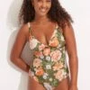 Paradise Garden Tab Front One Piece - Avocado 2 Paradise Garden Tab Front One Piece - Avocado -Fashion Swimwear Store 11063 960 Avocado 1