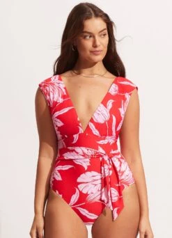 Fleur De Bloom V Neck One Piece - Chilli Red 11 Fleur De Bloom V Neck One Piece - Chilli Red -Fashion Swimwear Store 11075 983 Chilli 20Red 2