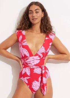 Fleur De Bloom V Neck One Piece - Chilli Red 12 Fleur De Bloom V Neck One Piece - Chilli Red -Fashion Swimwear Store 11075 983 Chilli 20Red 3