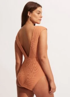 Second Wave V Neck One Piece - Copper Tan -Fashion Swimwear Store 11086 968 Copper 20Tan 4