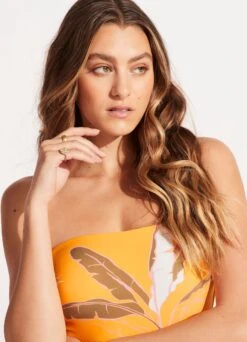 Palm Paradise Bandeau One Piece - Rockmelon -Fashion Swimwear Store 11099 028 Rockmelon 6