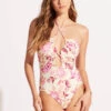 Silk Road Lace Up Bandeau One Piece - Parfait Pink