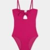 Summer Essential Girls Tie Front One Piece - Deep Pink