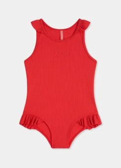 Summer Essential Girls Ruffle One Piece - Chilli Red