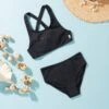 Girls Summer Essential Tie Back Bikini- Black -Fashion Swimwear Store 27182 Black 1