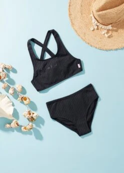 Girls Summer Essential Tie Back Bikini- Black