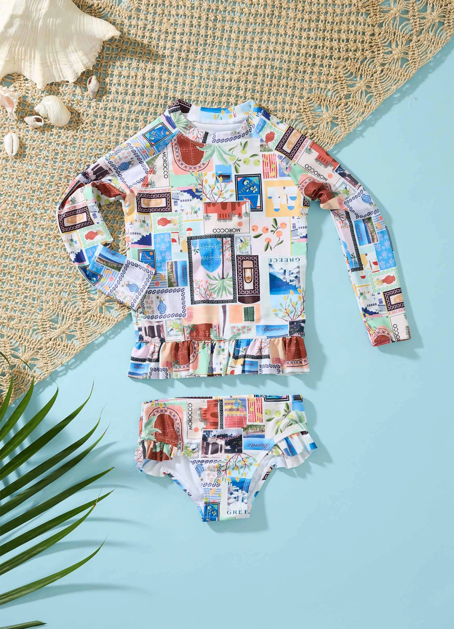 On Vacation Girls Peplum Surf Set - Azure 4 On Vacation Girls Peplum Surf Set - Azure - Image 2