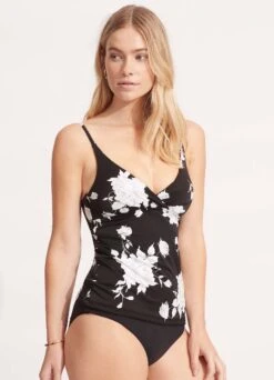Full Bloom Wrap Front Tankini Top - Black -Fashion Swimwear Store 31381 932 Black 3