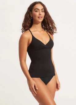 Seafolly Collective Wrap Front Tankini Top - Black 7 Seafolly Collective Wrap Front Tankini Top - Black -Fashion Swimwear Store 31381 942 Black 6