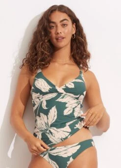 Fleur De Bloom Wrap Front Tankini Top - Evergreen