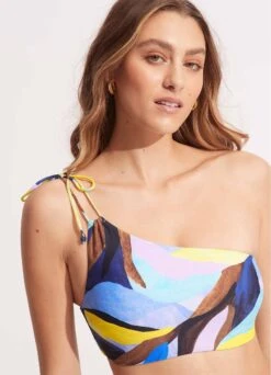 Tropfest One Shoulder Top With Tie - True Navy -Fashion Swimwear Store 31394 978 True 20Navy 4
