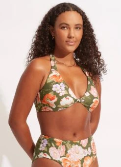 Paradise Garden Tab Front Halter Bra - Avocado -Fashion Swimwear Store 31400 960 Avocado 3