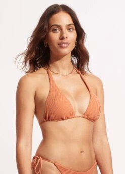 Second Wave Longline Slide Tri Top - Copper Tan -Fashion Swimwear Store 31412 968 Copper 20Tan 3