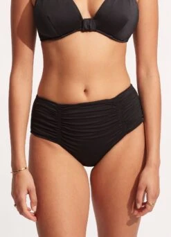 Seafolly Collective Gathered Front Retro Pant - Black -Fashion Swimwear Store 40343 942 Black 3