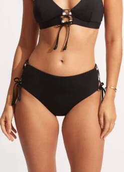 Sun Stripe Wide Side Lace Up Retro - Black -Fashion Swimwear Store 40685 947 Black 3