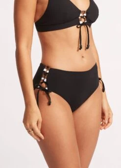 Sun Stripe Wide Side Lace Up Retro - Black -Fashion Swimwear Store 40685 947 Black 4