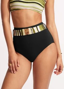 Sun Stripe High Waisted Pant With Belt - Avocado -Fashion Swimwear Store 40686 947 Avocado 3