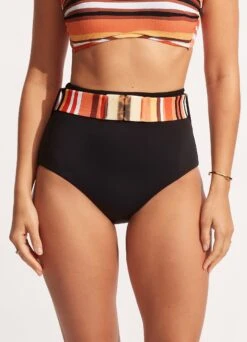 Sun Stripe High Waisted Pant With Belt - Black -Fashion Swimwear Store 40686 947 Black 3