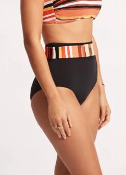 Sun Stripe High Waisted Pant With Belt - Black -Fashion Swimwear Store 40686 947 Black 4