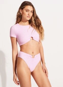 Sorrento Stripe High Waisted Bikini Bottom - Parfait Pink -Fashion Swimwear Store 40720 027 ParfaitPnk 5