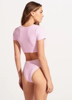 Sorrento Stripe High Waisted Bikini Bottom - Parfait Pink -Fashion Swimwear Store 40720 027 ParfaitPnk 6