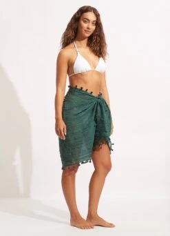 Cotton Gauze Sarong - Evergreen 10 Cotton Gauze Sarong - Evergreen -Fashion Swimwear Store 52965 SG Evergreen 4