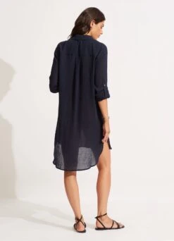 Crinkle Twill Beach Shirt - Indigo -Fashion Swimwear Store 53108 CU Indigo 4