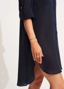 Crinkle Twill Beach Shirt - Indigo -Fashion Swimwear Store 53108 CU Indigo 5