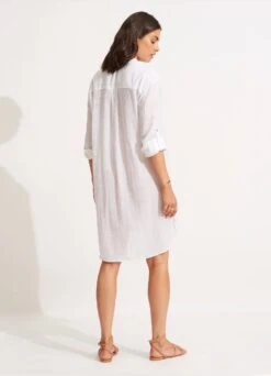 Crinkle Twill Beach Shirt - White -Fashion Swimwear Store 53108 CU White 4