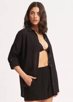 Classic Beach Shirt - Black -Fashion Swimwear Store 54027 TO Black 3