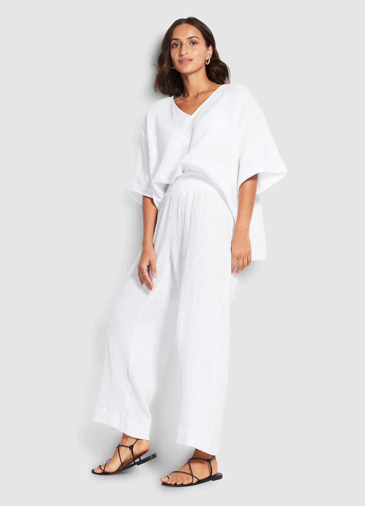 Double Cloth Shirred Pants - White 4 Double Cloth Shirred Pants - White - Image 2