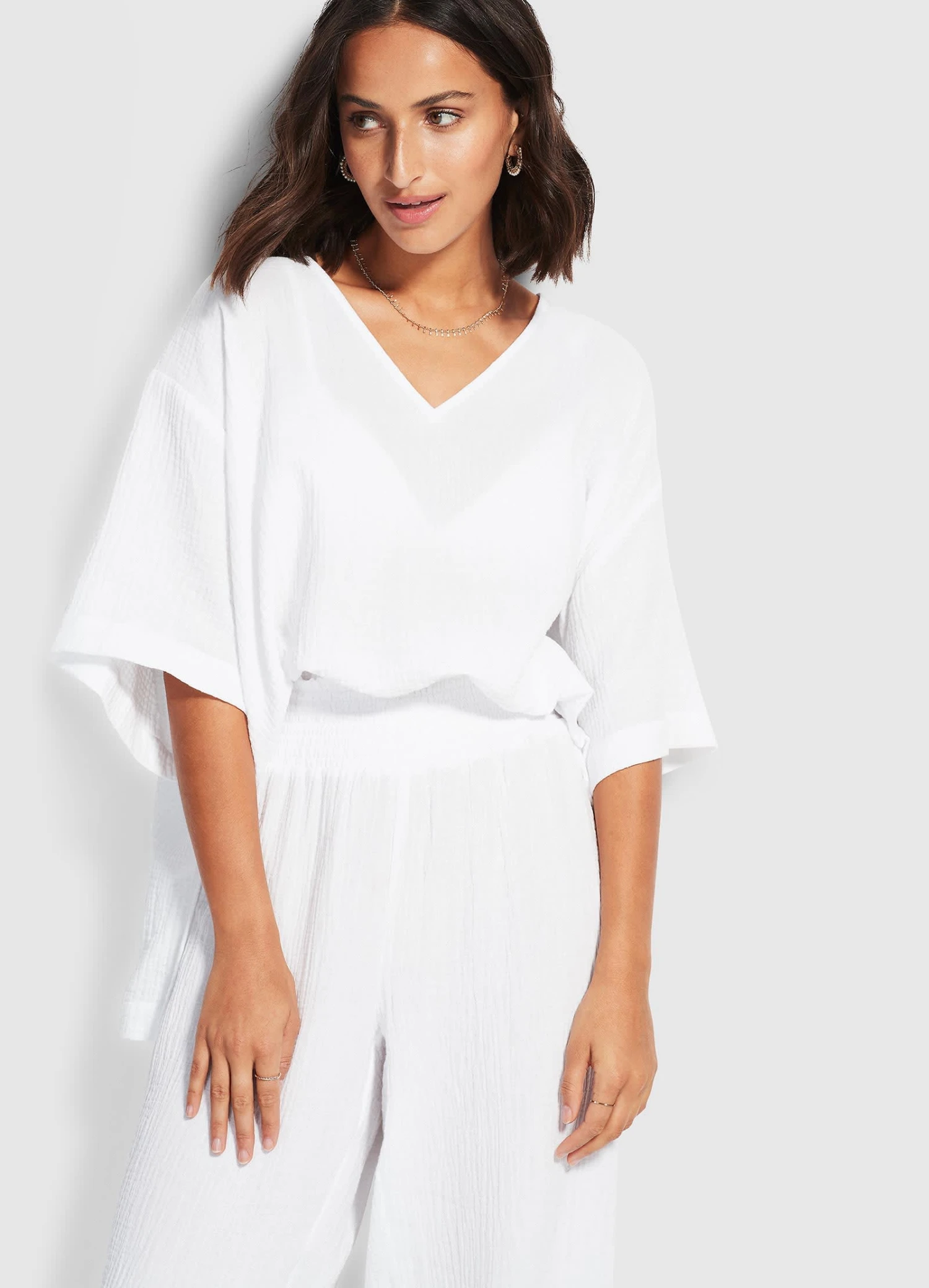 Double Cloth Shirred Pants - White 5 Double Cloth Shirred Pants - White - Image 3