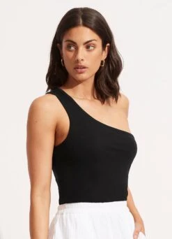 Jersey One Shoulder Top - Black 9 Jersey One Shoulder Top - Black -Fashion Swimwear Store 54416 TO Black 3
