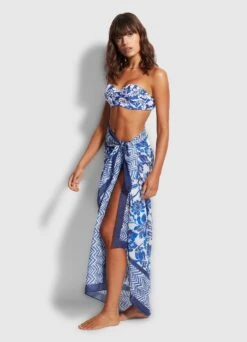 Modern Marina Pareo Sarong - Marina Blue 12 Modern Marina Pareo Sarong - Marina Blue -Fashion Swimwear Store 54483 SG MarinaBlu 2