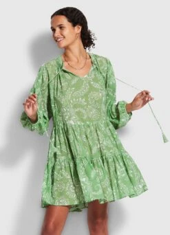 Folklore Tier Dress- Green Tea