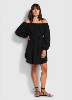 Double Cloth Summer Cover Up- Black
