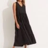 Cotton Poplin Maxi Dress- Black -Fashion Swimwear Store 54608 DR Black 1