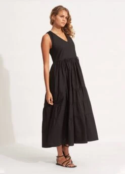 Cotton Poplin Maxi Dress- Black 9 Cotton Poplin Maxi Dress- Black -Fashion Swimwear Store 54608 DR Black 3