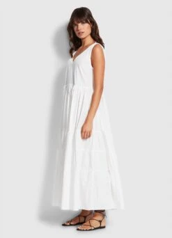Cotton Poplin Maxi Dress- White 10 Cotton Poplin Maxi Dress- White -Fashion Swimwear Store 54608 DR White 3