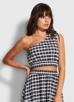 Gingham Crop Top - Black 12 Gingham Crop Top - Black -Fashion Swimwear Store 54659 TO Black 4